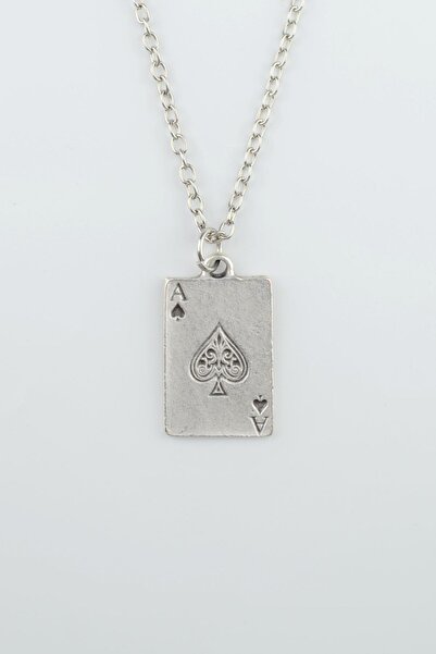Bu Farklı Maça As Poker İskambil Gümüş Kaplama Düz Zincir Kolye