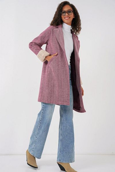 modaserdem    9085 Herringbone Stamp Coat - Y.Burgundy