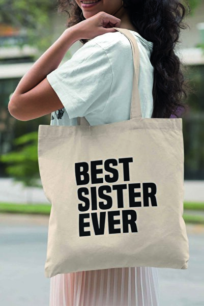 qoeuyl boutique Найкраща сестра, сестра, подарунок з принтом, 100% бавовна, бежева сумка