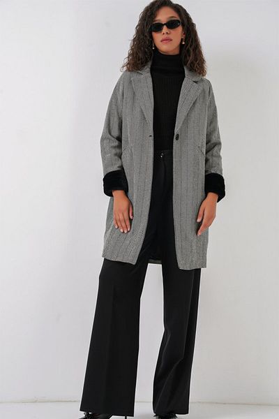 modaserdem    9085 Herringbone Stamp Coat - D. Black