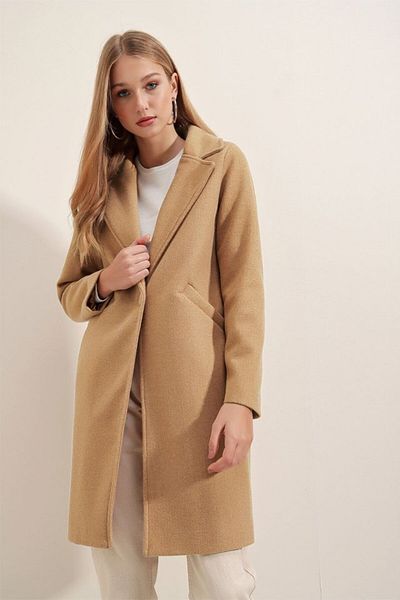 modaserdem 9085 Kaşe Coat - Mustard