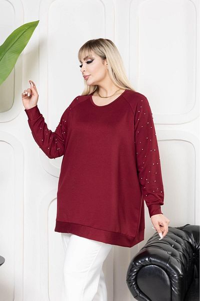 EMEZ Burgundy Blouse with Pearl Sleeves