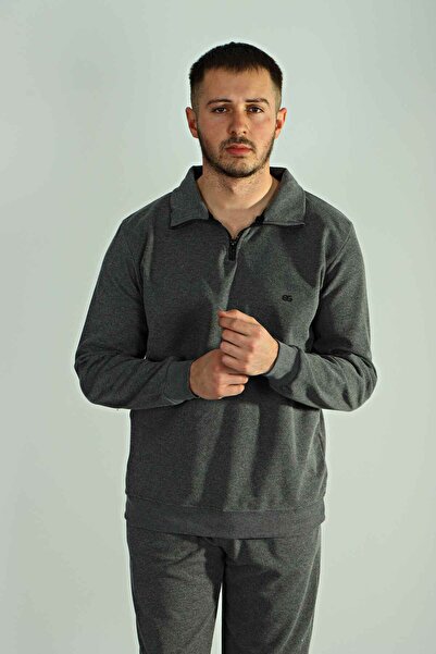 eg38 Gray Pique Half Zipper Sweatshirt