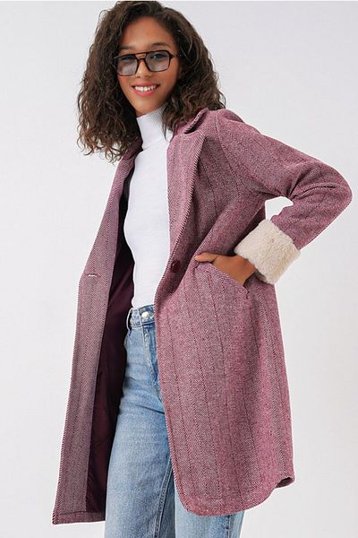 modaserdem    9085 Herringbone Stamp Coat - Y.Burgundy