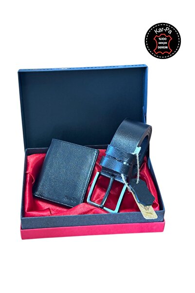 Kar-Pa Babalar Günü Hedeyi Siyah %100 Deri kot Pantolon Kemeri ve Cüzdan Seti...
