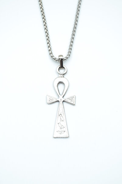 Bu Farklı Ankh Anahtarı - Nil'in Anahtarı Gümüş Kaplama Örme Zincir Kolye