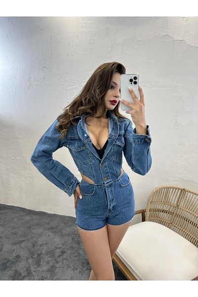 REKA MODA 6271 JEANS JUMPSUIT-BLUE