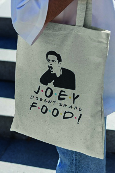 qoeuyl boutique Джої не ділиться їжею Друзі Надрукована 100% бавовняна сумка бежевого кольору