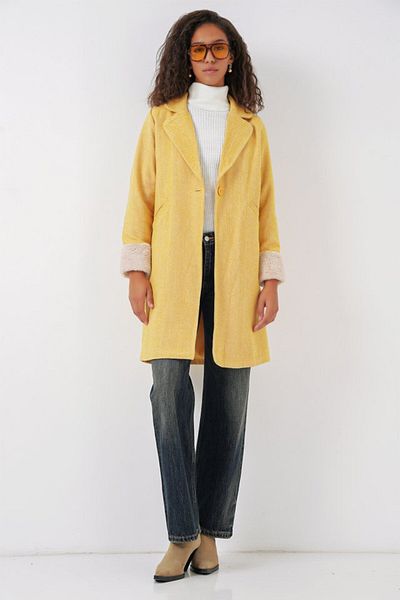 modaserdem    9085 Herringbone Stamp Coat - B.Yellow