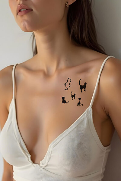 BiWini Minimal Kedi Geçici Dövme Tattoo Bilek Kol Bacak Ve Göğüs Arası Erkek Kadın