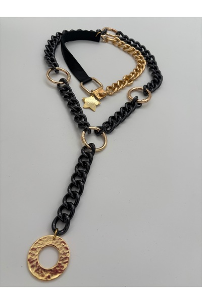 AGG TASARIM قلادة من الجلد والسلسلة - قلادة على الرقبة