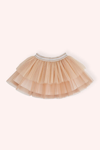 Panço Kız Bebek Beli Lastikli Sim Detaylı Astarlı Tütü Vizon Etek