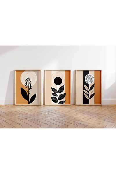 woodhomeworks Дървена рамка за абстрактна картина от 3 части за дома, хола, спалнята, балкона, декорацията Qmrc45