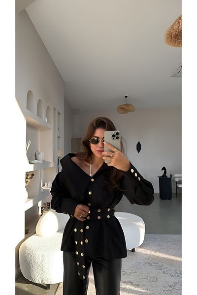 Ekim Store Cămașă cu curea cu nasturi aurii