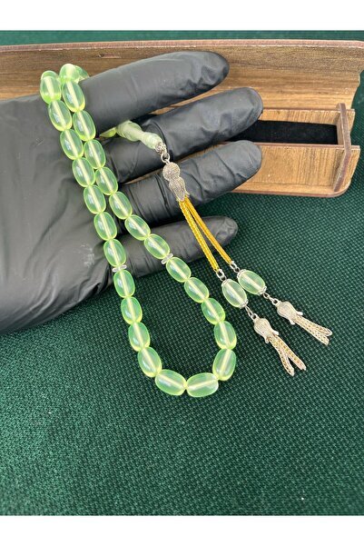 ulaşaksesuar Gift Special Boxed Tasseled Transparent Green Capsule Cut Airplane Glass Rosary