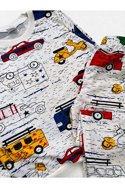 Fil Kids Set de pijamale sezoniere cu mânecă lungă, 100% bumbac, alb, pentru băiat