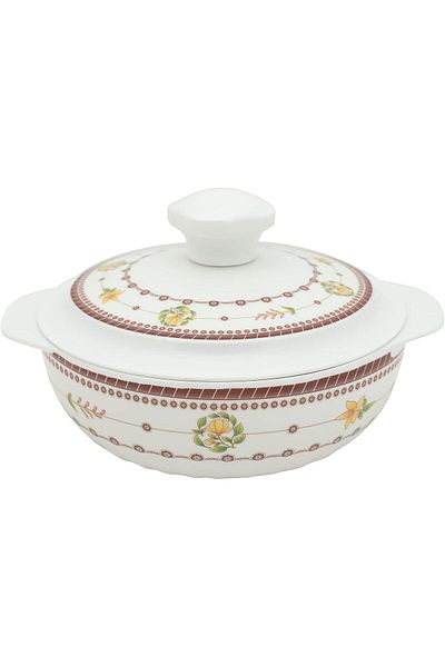 Narjis Bowl with Handles With Lid, 12 Pieces, 17 cm, White