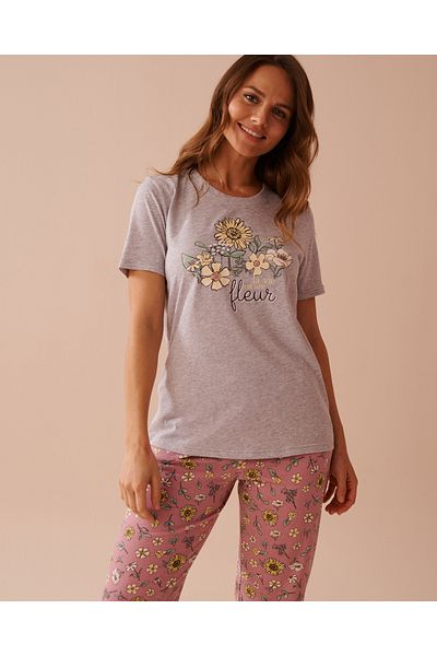 La Vie en Rose Sunflower Print Crew Neck T-shirt