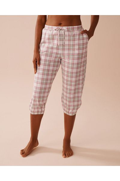 La Vie en Rose Multicolour Plaid Cotton Fitted Capris