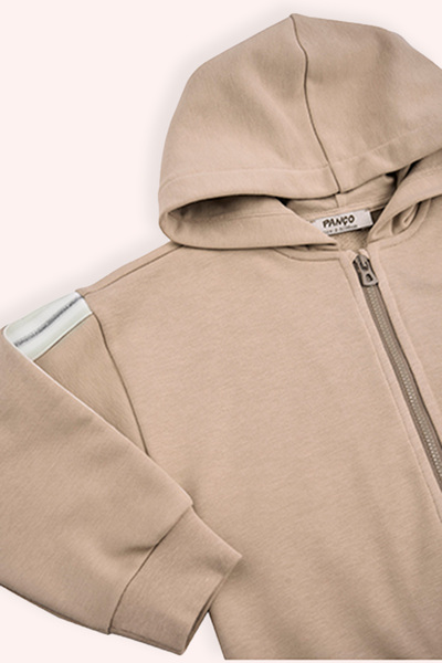Panço Kız Bebek Kolu Sim Çizgi Detaylı Fermuarlı Vizon Sweatshirt
