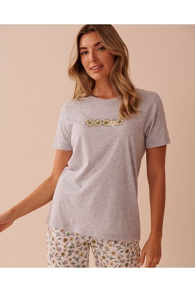 La Vie en Rose Sunflower Print Crew Neck T-shirt
