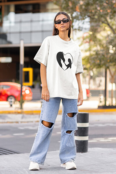 MG Horse Printed Women's Crew Neck Cotton Oversize Short Sleeve T-Shirt