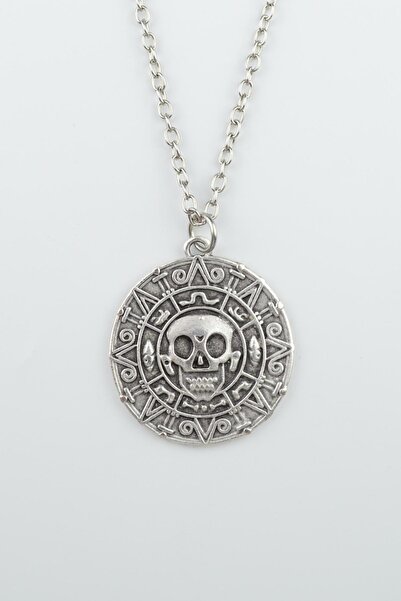 Bu Farklı Aztec Karayip Korsanları Madalyon Gümüş Kaplama Düz Zincir Kolye