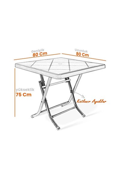 nar sokağı 80x80 Metal Ayaklı Katlanabilir Bahçe Balkon Masası Kahve