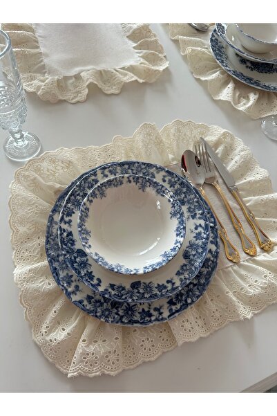 Blue Atelier Fistolu Fırfırlı Krem Supla Amerikan Servis 6 Adet