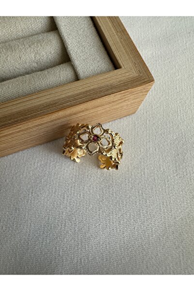 ringbox Motifli Vintage Fuşya Taşlı Yüzük
