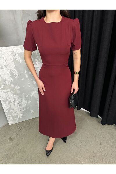mafdress Dámske večerné šaty z krepovej tkaniny Claret Red Watermelon Sleeve