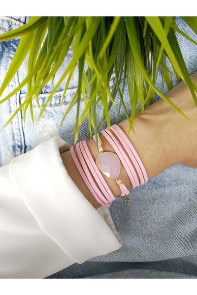 ZeynDesign Pink Quartz Suede Wrap Bracelet