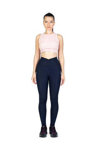 The Step Sports Navy Blue Winter - Gather Leggings with Crossed Waist and Fleece