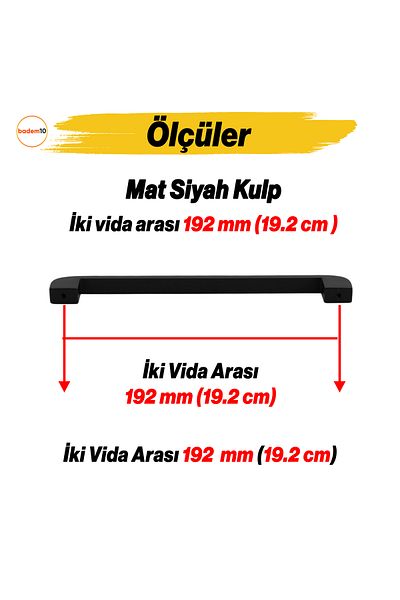 Badem10 Zehra (192 mm - 19,2 cm) Mobilier din metal negru mat Sertar de bucătărie Dulap dulap Mâner Mâner Mâner