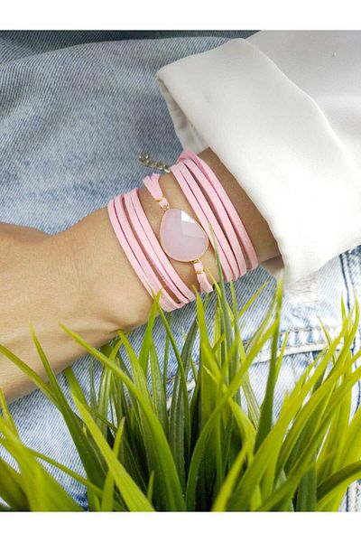ZeynDesign Pink Quartz Suede Wrap Bracelet