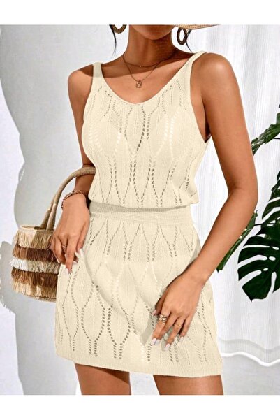 Bracha Μοντέλο με λουράκι με λαιμόκοψη V με ανοιχτό μοτίβο Πλεκτό φόρεμα παραλίας