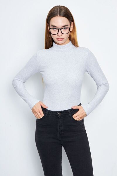 Oyga Γυναικεία A.Grey Half Turtleneck Interlock Μακρυμάνικη λεπτή μπλούζα