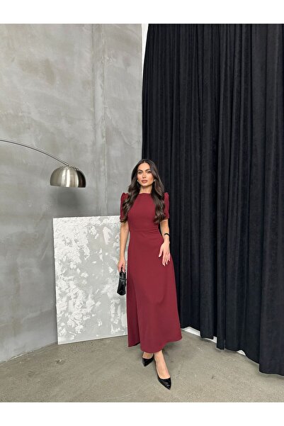 mafdress Dámske večerné šaty z krepovej tkaniny Claret Red Watermelon Sleeve