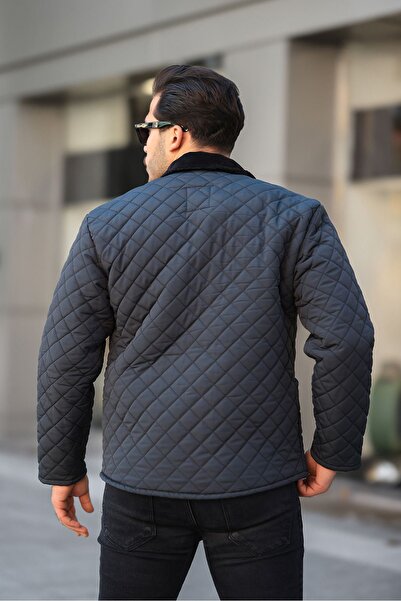 Oyga Чоловіча стьобана оксамитова куртка з антрацитовим оксамитовим коміром і застібкою Cıt Cıt