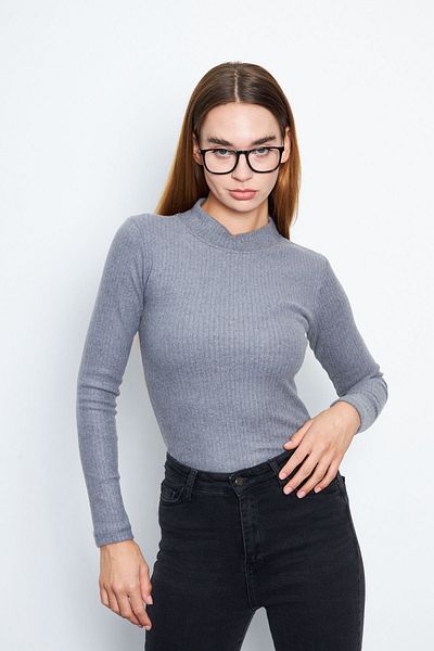 Oyga Γυναικεία Smoked Half Turtleneck Interlock Μακρυμάνικη λεπτή μπλούζα