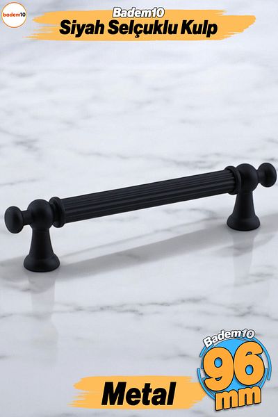 Badem10 Selcuklu (96 mm - 9,6 cm) Mobilier din metal negru mat Sertar de bucătărie Dulap dulap Mâner Mâner