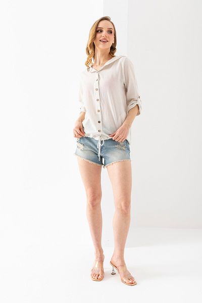 EtkiModa 100% Organic Cotton Women's Stone Hooded Shirt with Lace Stripe on the Back