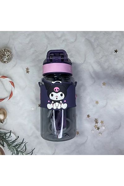 bundle island Children's Water Bottle Flask 600ml with Strap Kuromi Figured Plastic Hk495