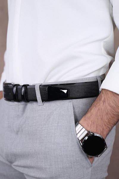 Walkenzo 4399 Men's Patent Leather Fabric Belt