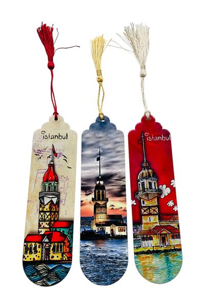 GALATA GIFT Bookmark, Book Marker, Maiden's Tower Themed, Three (3) Piece Bookmarks with Tassels