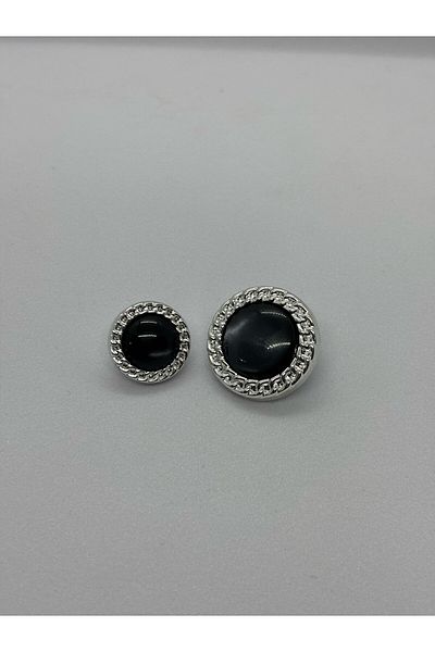 BEİLYS COSMETİCS & ACCESSORY Black Mother of Pearl Button with Silver Crimping Frame 3 Big 4 Small Set Button (Bd08)