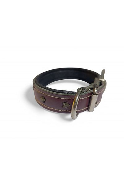 PACOPET Leather Soft Textured Genuine Leather Dog Collar with Star Buckle 55 cm