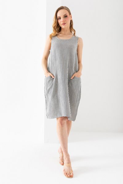 EtkiModa Rochie fără mâneci pentru femei, 100% bumbac organic, cu dungi afumate