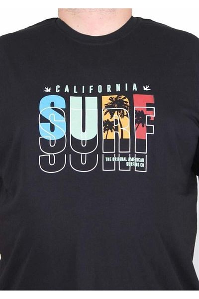 Starbattal Ανδρικό T-Shirt Plus Size Crew Neck Surf 25144 ΜΑΥΡΟ