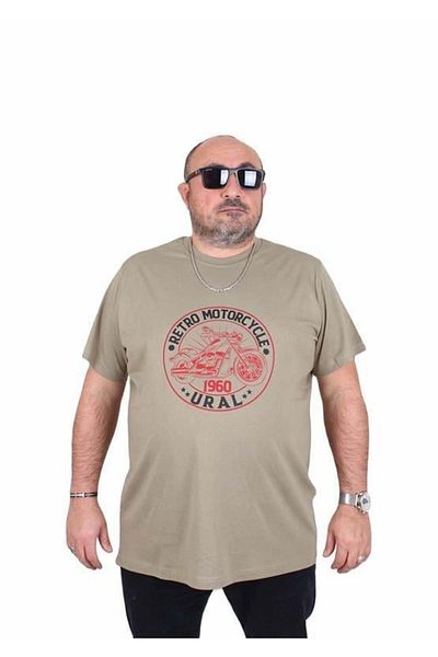 Starbattal Ανδρικό μπλουζάκι με λαιμόκοψη μεγάλου μεγέθους Μοτοσικλέτα 25171 ΧΑΚΙ